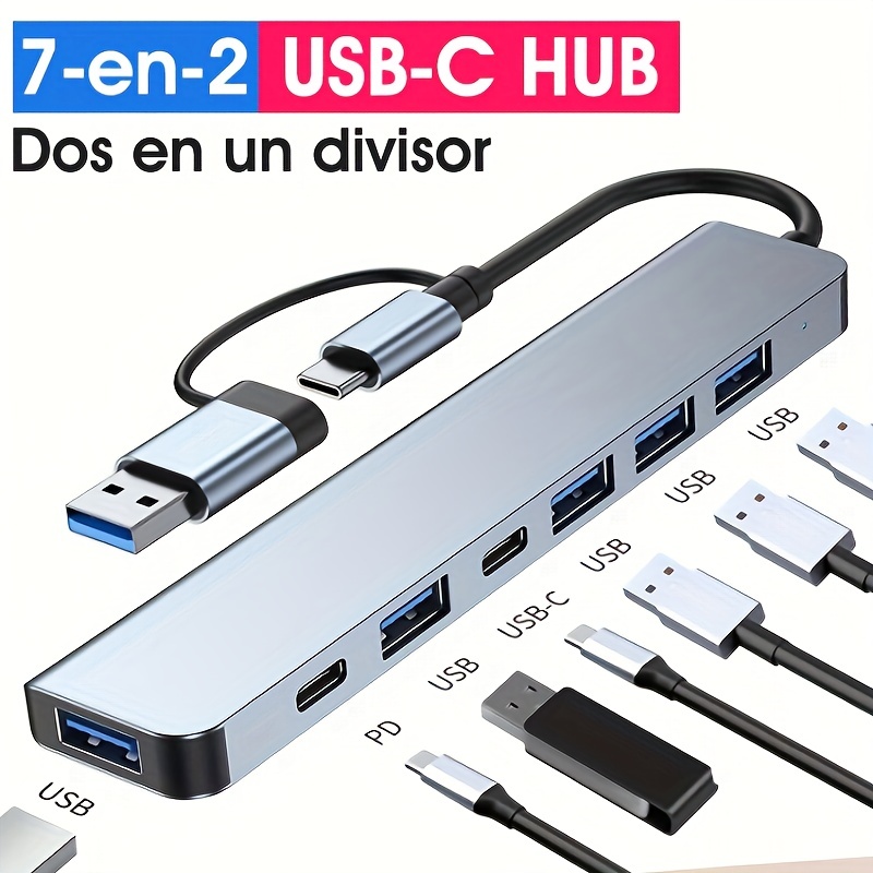  Hub USB 3.0 alimentado, divisor de concentrador de datos USB de  7 puertos atolla con un puerto de carga inteligente e interruptores  individuales de encendido/apagado y adaptador de corriente de 5V/4A, 