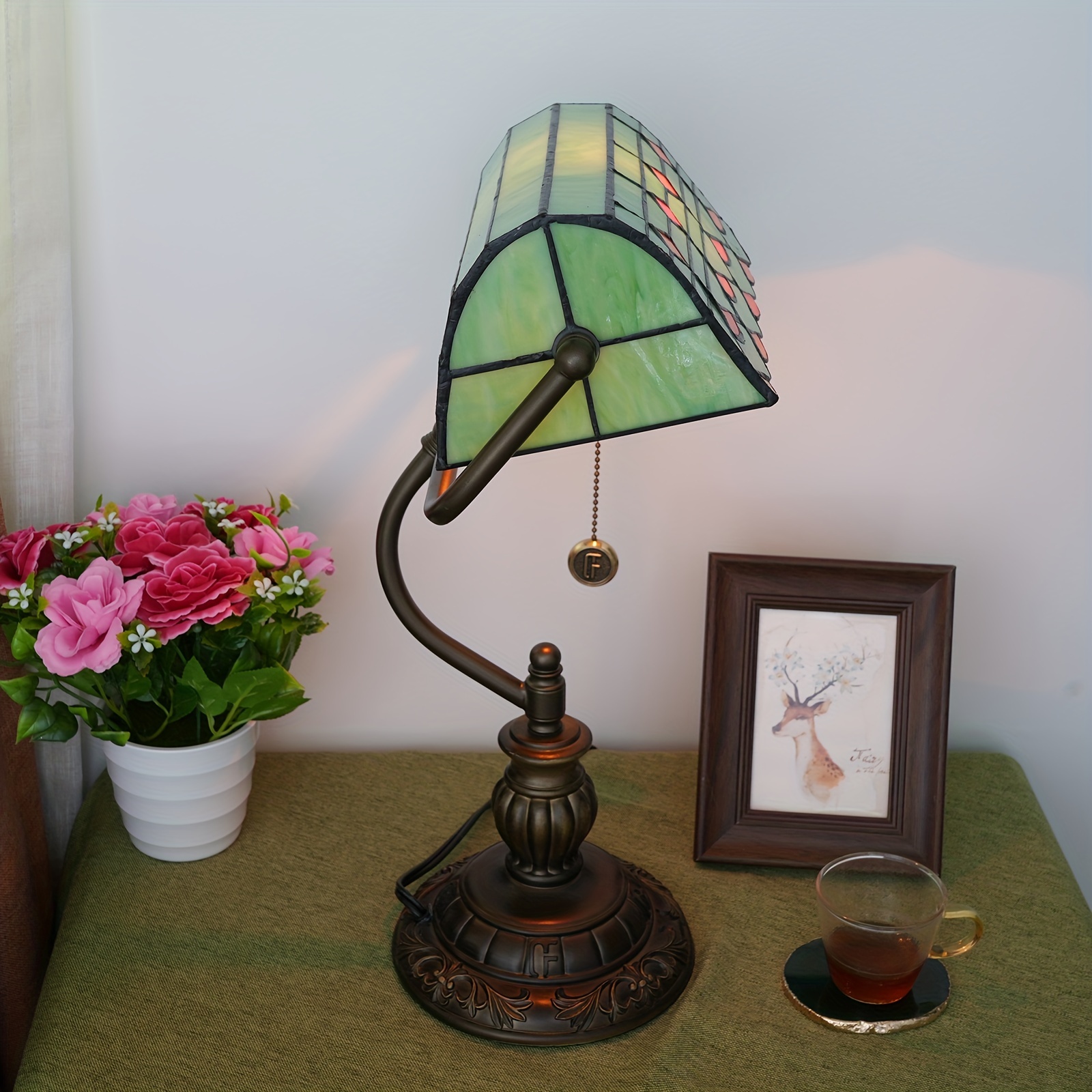 Retro Table Lamp, Traditional Banker Lamp With Pull Switch