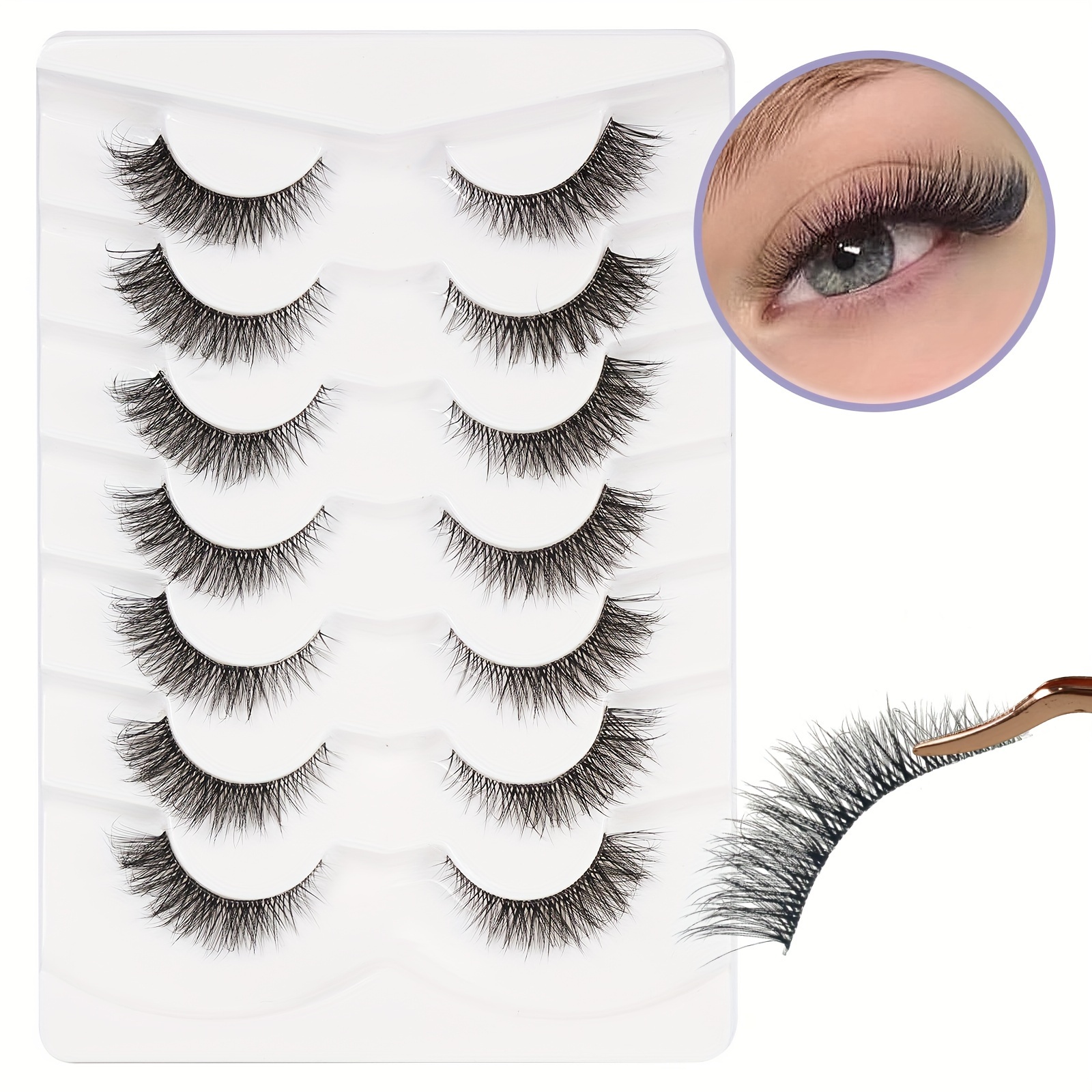 Image of 7 Pairs Of Cat Eye Lashes 3d Fake Eyelashes Natural Mink Eyelashes Fluffy Handmade Fake Eyelashes Natural And Beautiful
