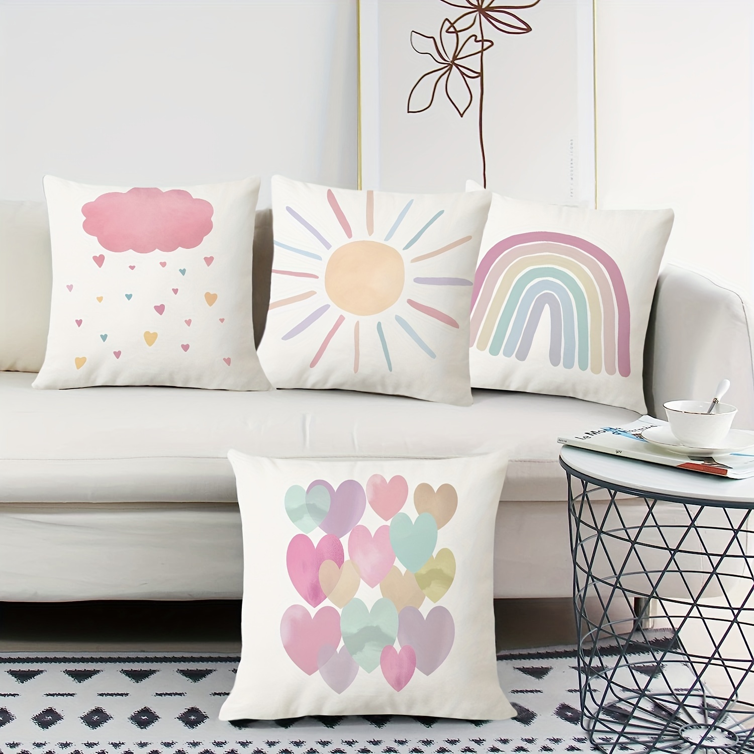 Peppery Home Sun, Rainbow, Cloud Plush Cushions pillows for nurseries, kids  room