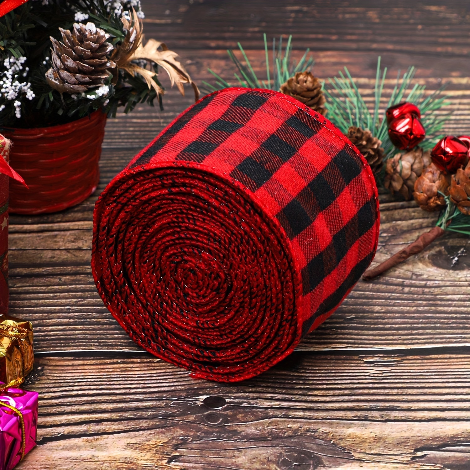 Red And Black Plaid Burlap Ribbon Wired Ribbon Christmas - Temu