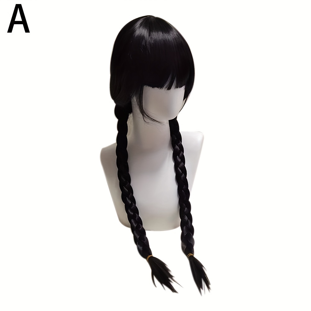 Parrucca Di Mercoledì Addams, Addams Parrucca, Parrucca Cosplay Di  Mercoledì Addams, Parrucca Nera Doppia Intrecciata Lunga, Parrucca Di  Capelli Per