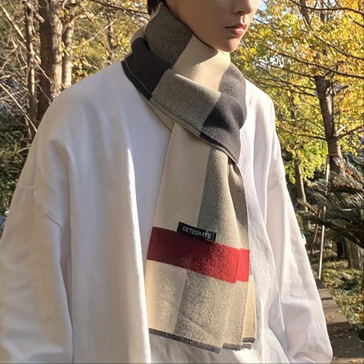 1136123 WAMSOFT Mens Cashmere Scarf-Formal Soft Warm Scarf-White