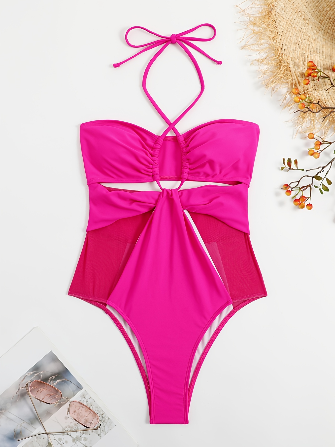Halter Neck Plunge * Monokini, Solid Color Deep V High Cut Bathing Suit,  Women's Swimwear & Clothing