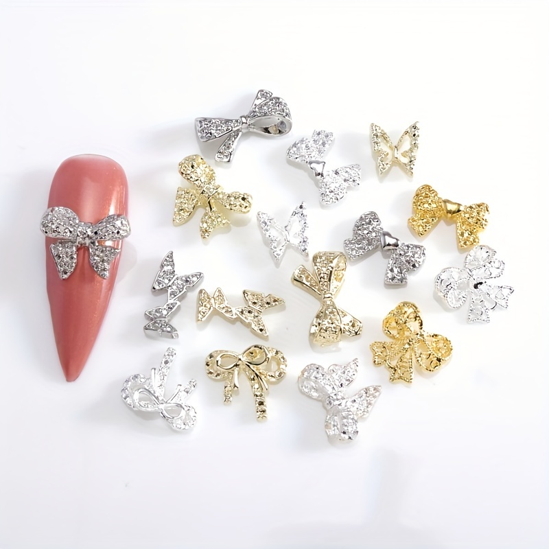 3D Zircon Bow Nail Charms Nail Art Rhinestones Pearls Metal Alloy Bow Nail  Jewelry Accessories For Nail Art Decorations, 2 Pcs