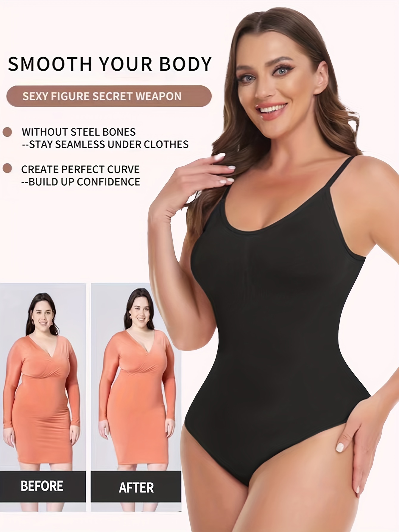 Simple Solid Shaping Bodysuit, Tummy Control Butt Lifting Slip Body Shaper,  Women's Underwear & Shapewear