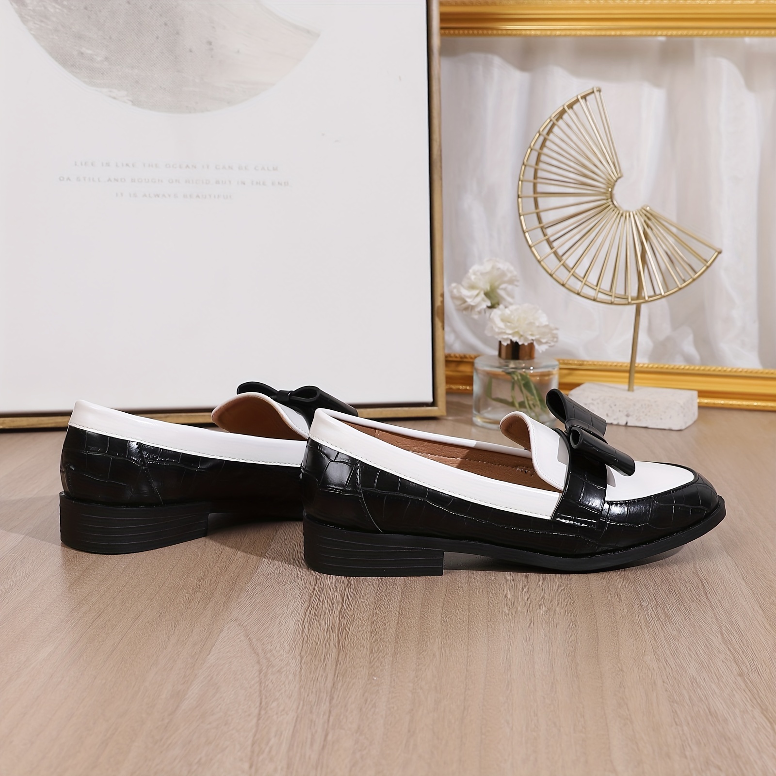 Women s Bowknot Loafers Black Whiter Chunky Low Heeled Shoes All Match Slip On Loafers