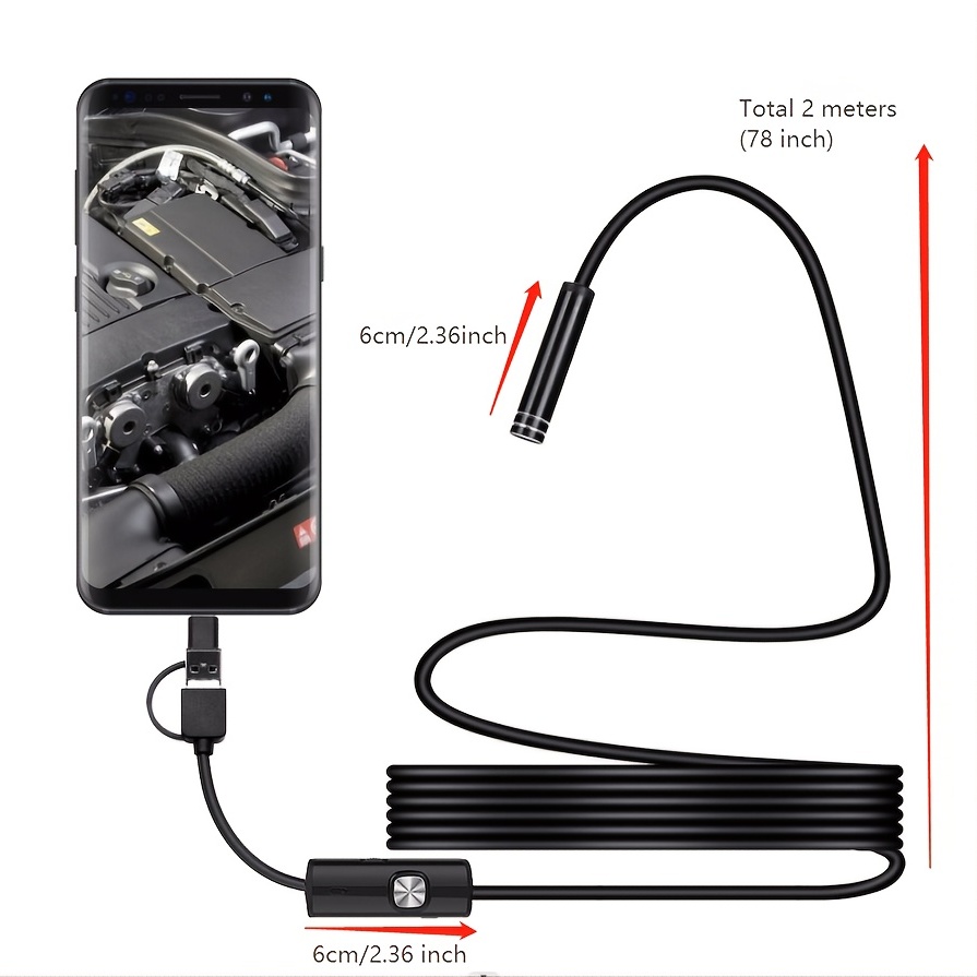 Mini Endoscope Camera Wire 2 Meters 6 Leds Waterproof Ip68 - Temu