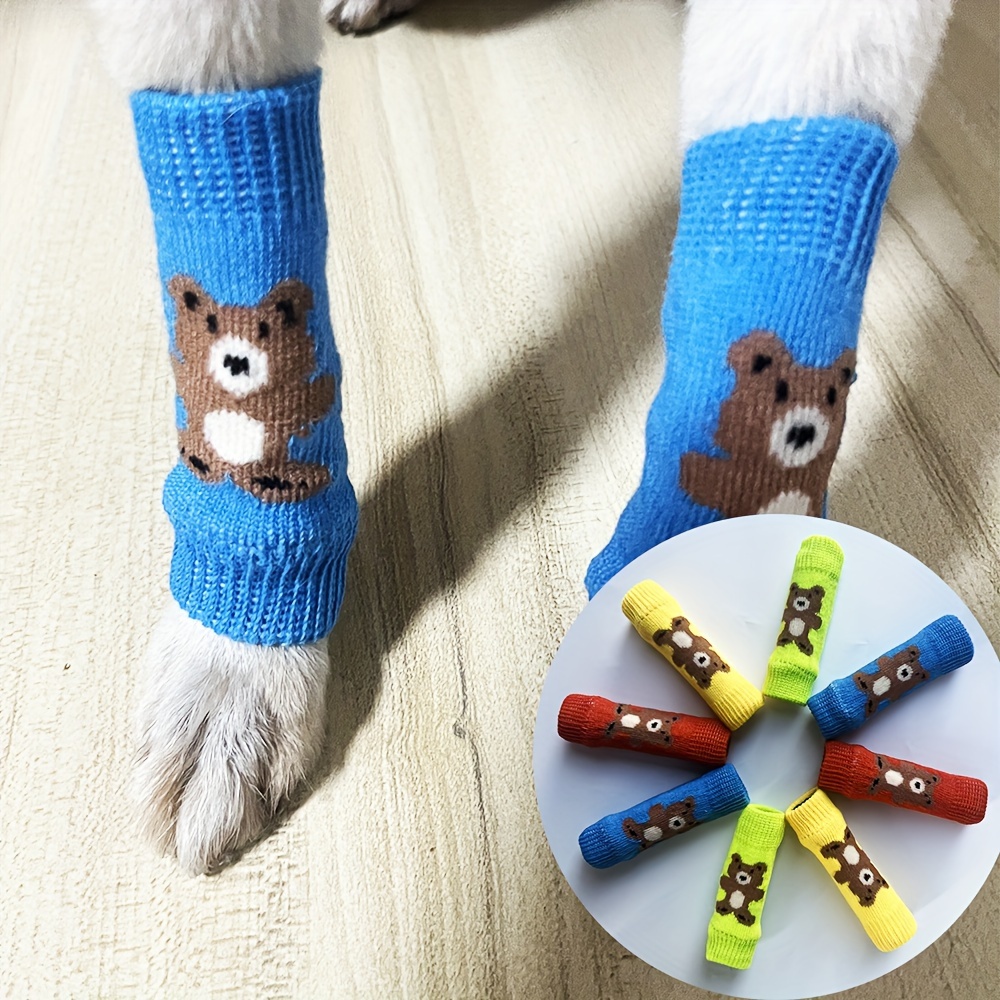 4 Calcetines Lindos Perros Gráfico Oso, Protectores Patas Mascotas