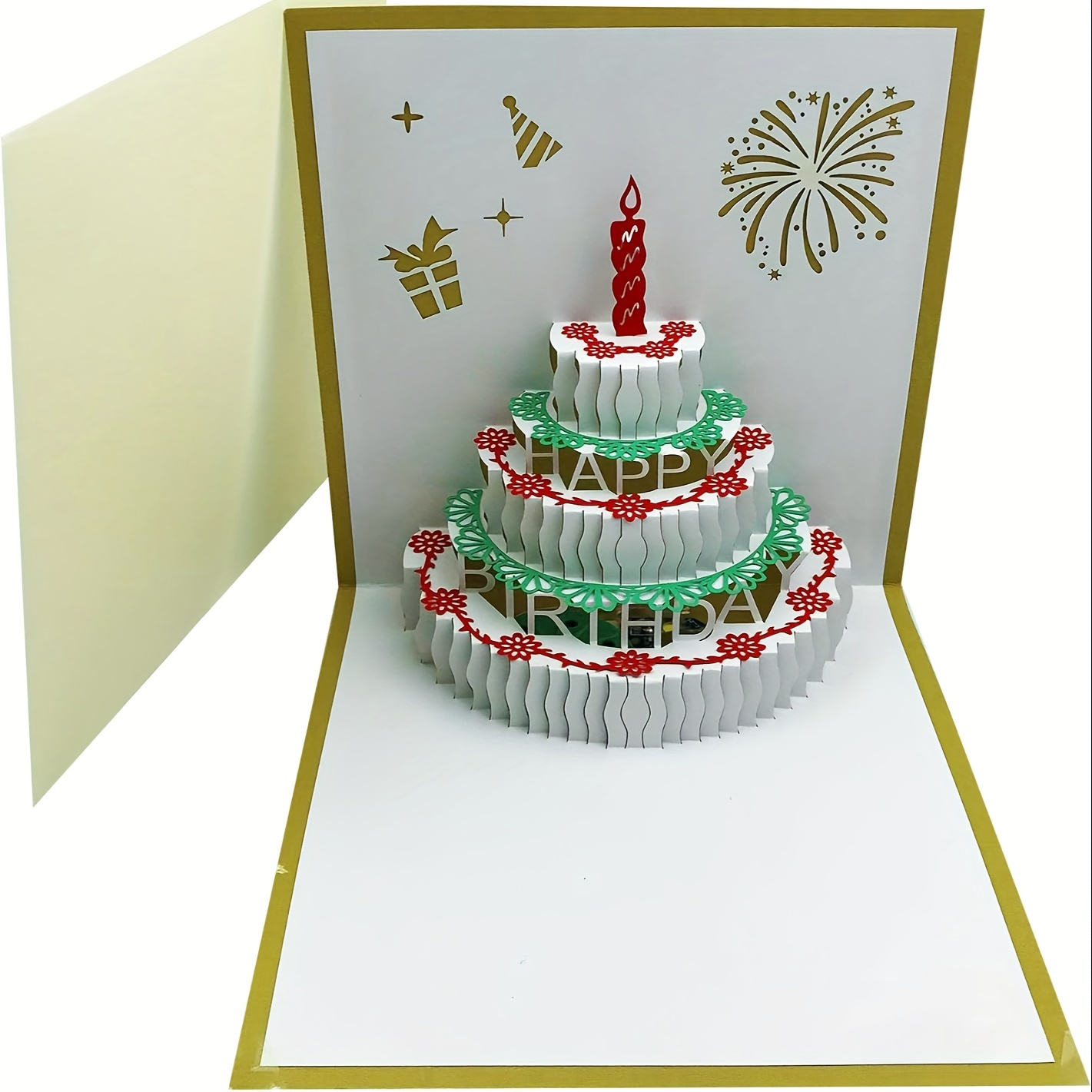 JIZZU 3D Carte d'anniversaire Musicale, Pop-up Carte Anniversaire avec  Bougie à Souffler Music Lumière, Carte d'anniversaire pop-up 3D avec  Enveloppe