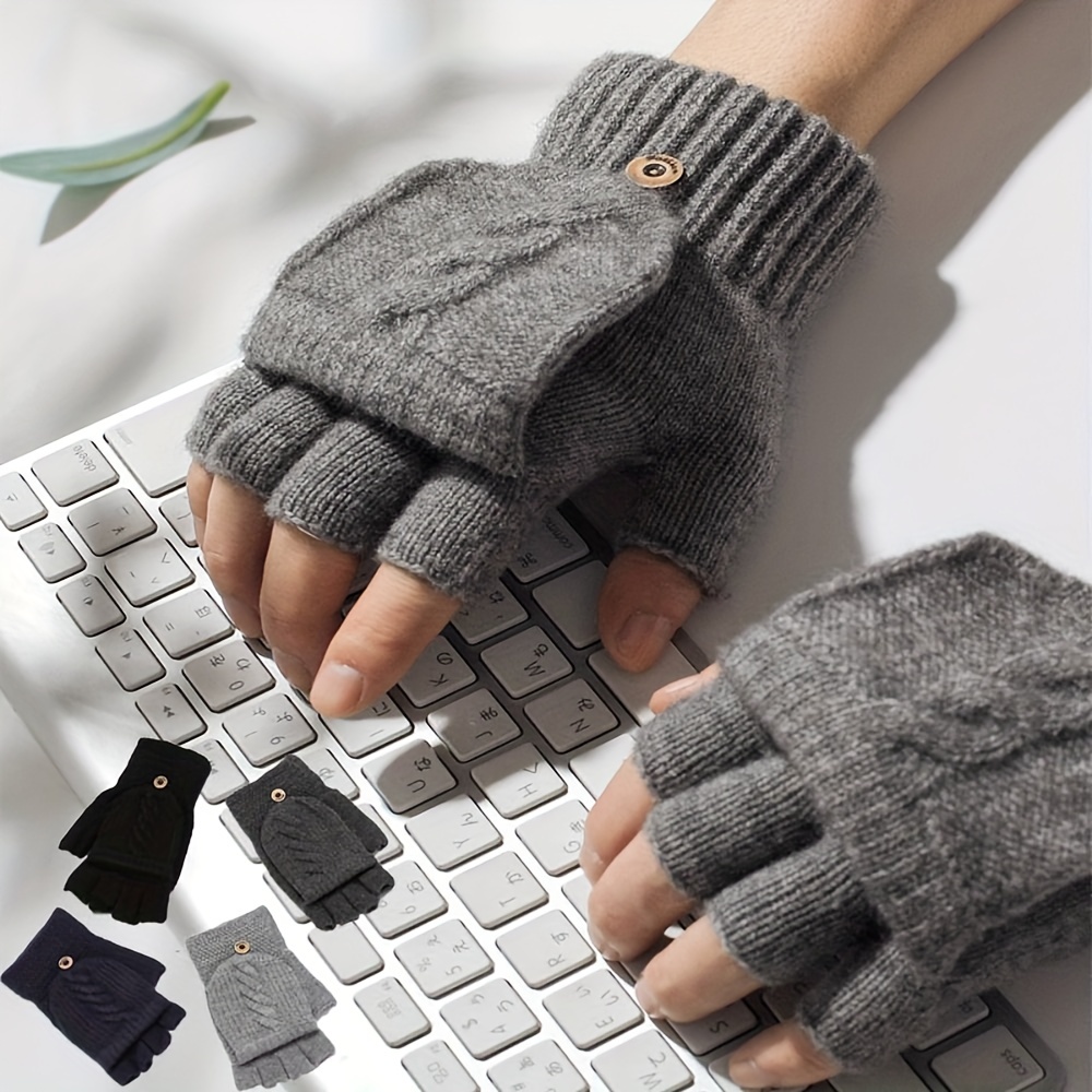 1 Par Guantes Sin Dedos Universales Negros Medio Dedo Hombres Mujeres,  Guantes Tejidos Muñeca, Guantes Trabajo Cálidos Invierno - Joyería  Accesorios - Temu