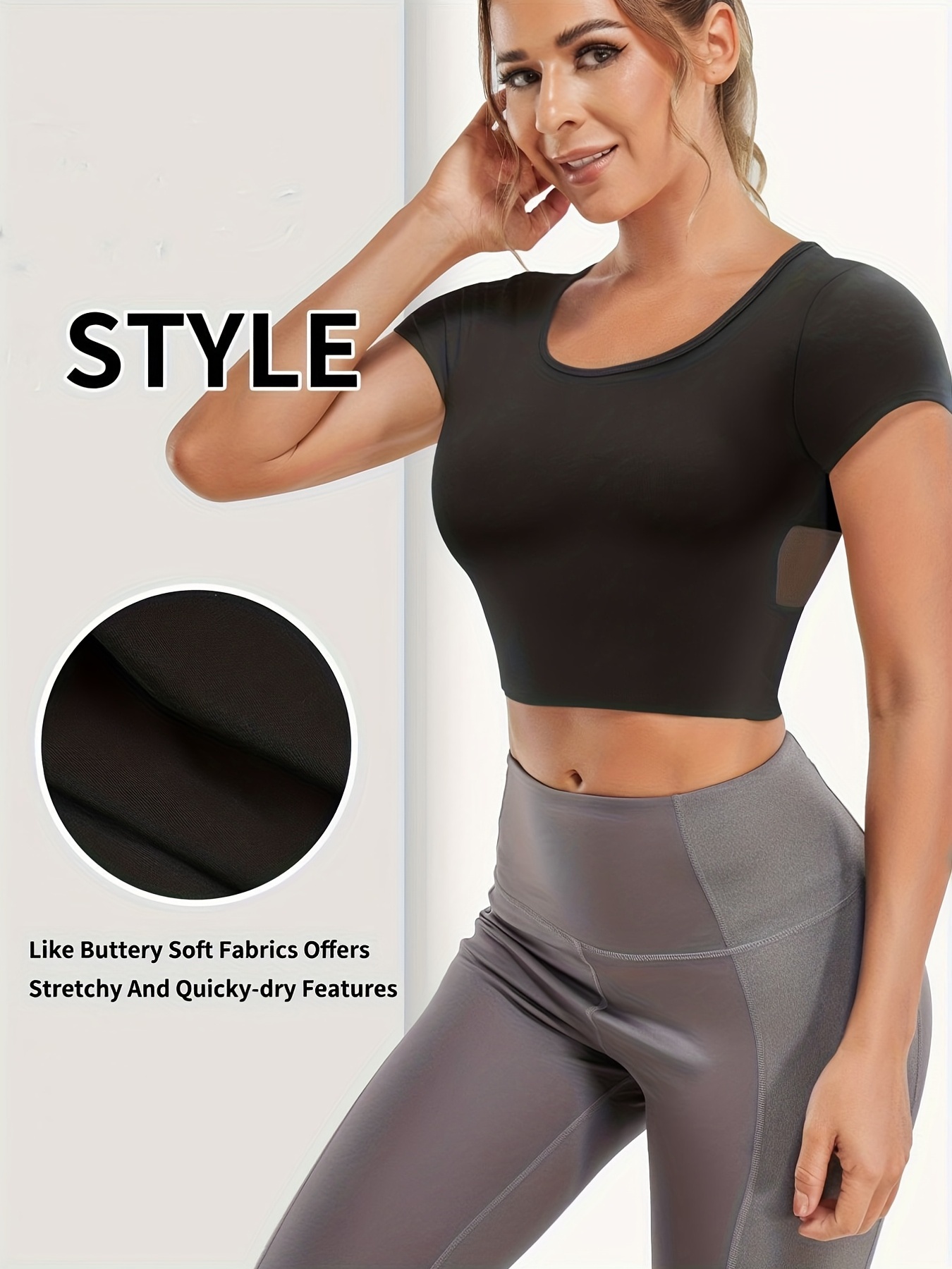 Women Cutout Workout Tops 3/4 Sleeves Scoop Neck Cross Back Yoga Shirts  Slim Fit Gym Running Athletic Shirts Womens Clothes