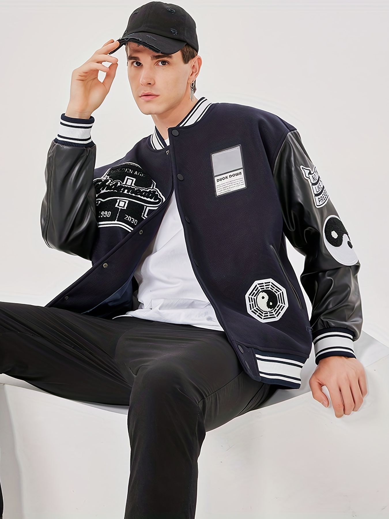 Mens Navy & White Baseball Jacket