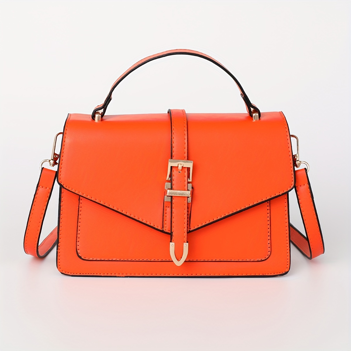 Neon Orange Buckle Decor Flap Square Bag