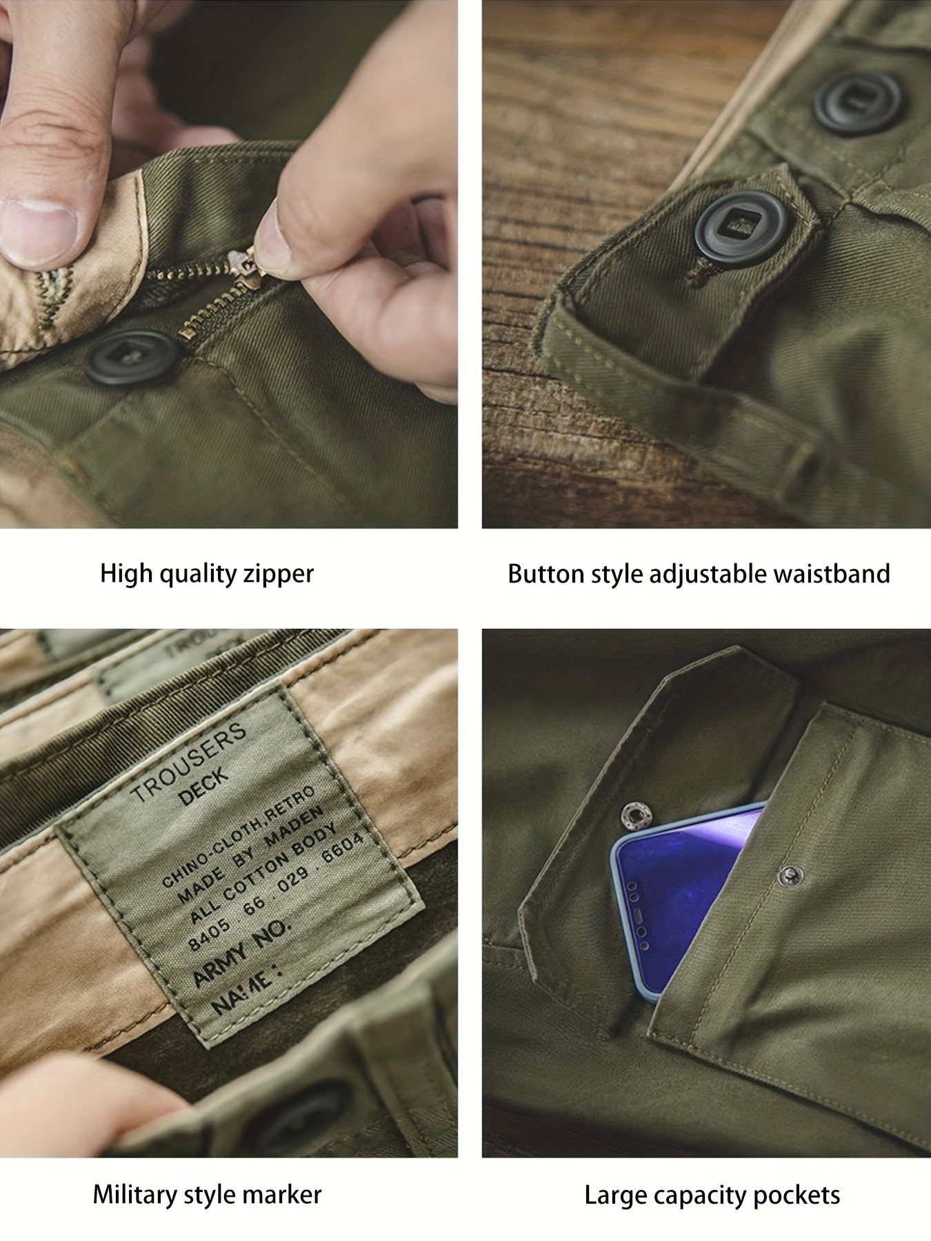 2023 Fashion Straight Multi Pocket Adjustable Drawstring Casual