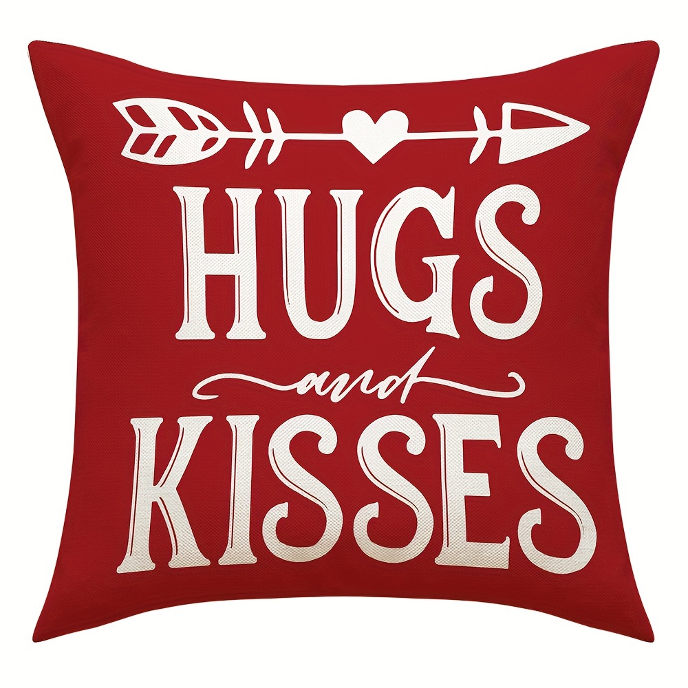 Hugs and Kisses Personalized Valentines Throw Pillow Cover