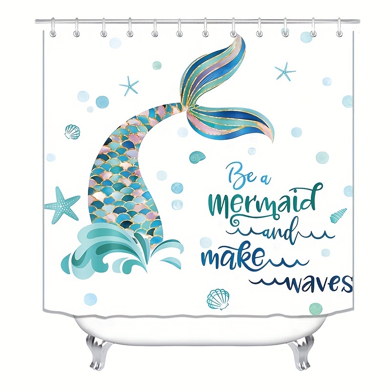 1pc Mermaid & Fish Tail Shower Curtain Or Toilet Seat Cover With 4pcs  Bathroom Mat Set, Waterproof Shower Curtain Set, Including 12 Shower  Curtain Hooks