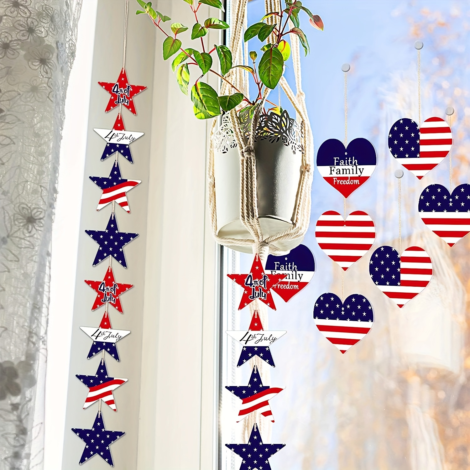 8pcs Independence Day Hanging Tags Holiday Decorations Wooden ...