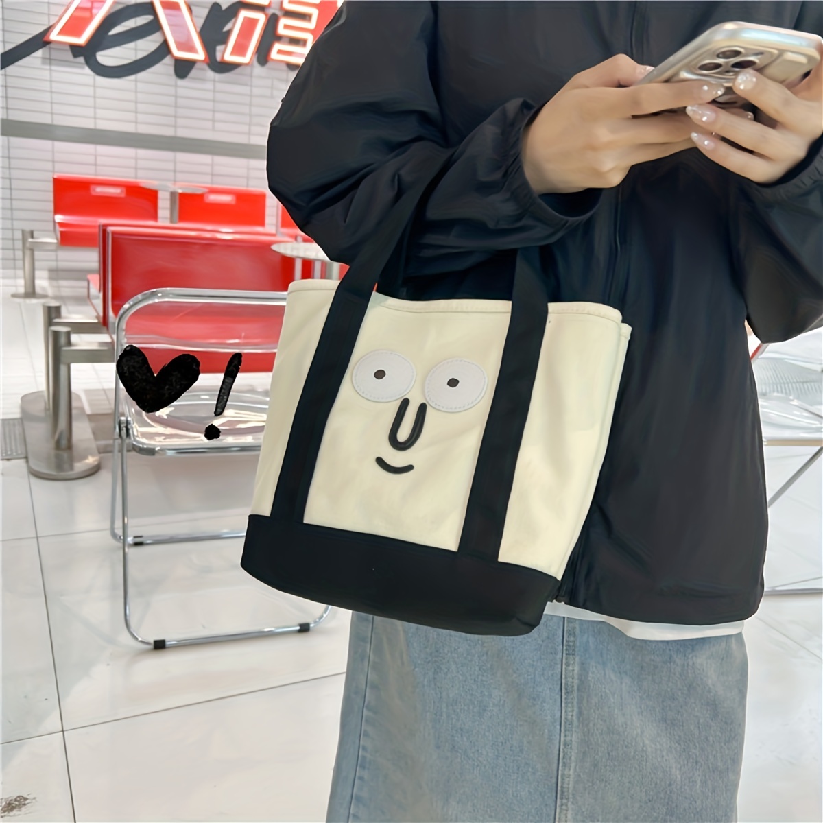 Funny Face Printed Large Capacity Tote Bag