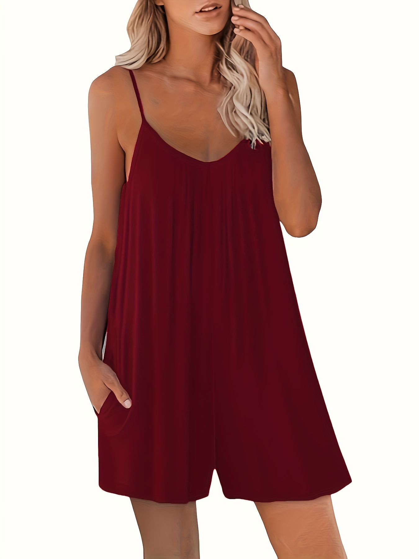 Solid Cami Romper Loose Casual Jumpsuit Summer Spring - Temu