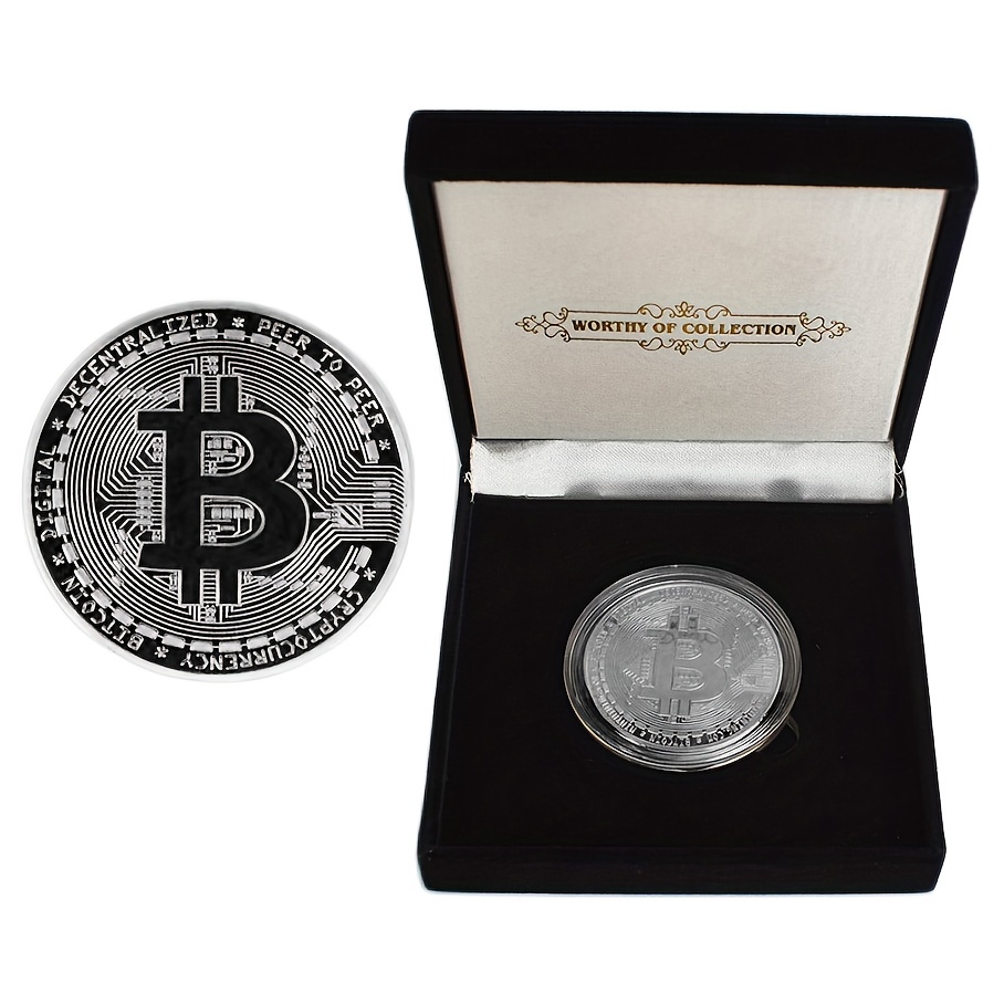 비트 코인 물리적 암호화폐 수집 코인 벨벳 선물 상자에 담긴 금 또는 은 도금 비트 코인 컬렉션 전용
