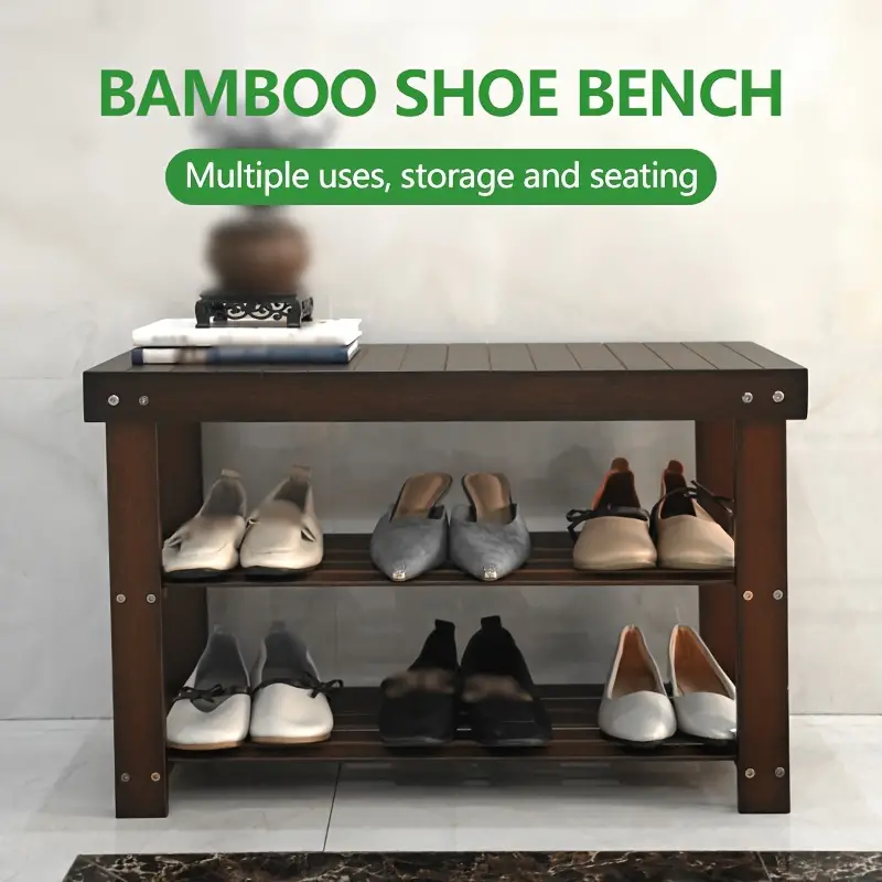 Shoe Storage Bench Storage Rack Entrance Bench Bamboo - Temu