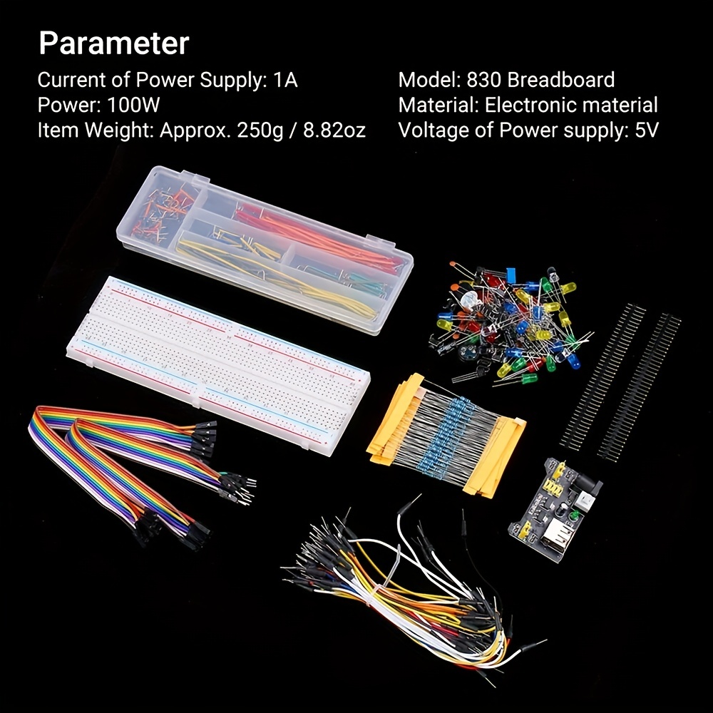 Full Diy Electronic Kit 830 Breadboard Jumper Wire Power - Temu