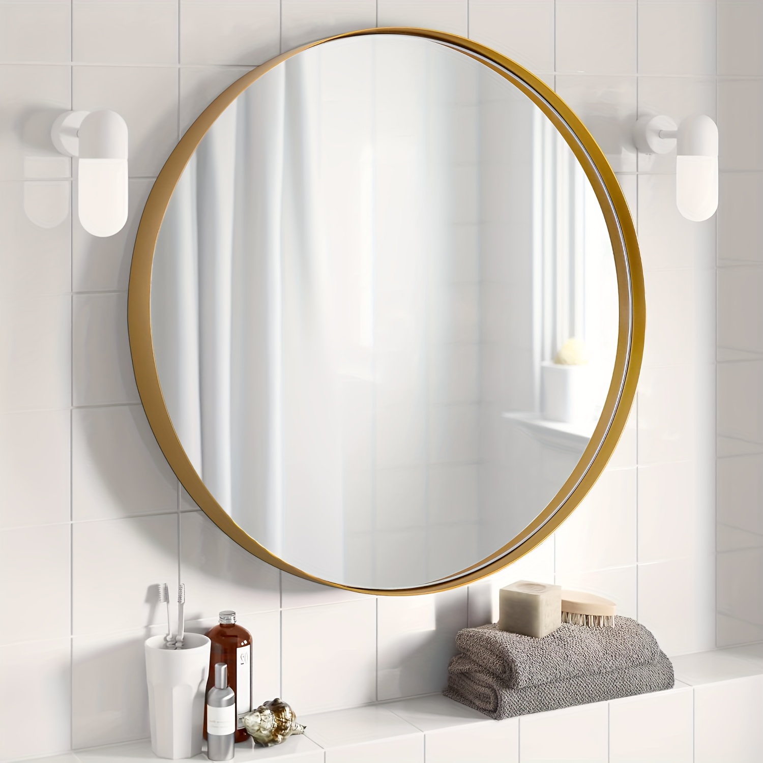 Espejo de tocador de baño con luces, espejo retroiluminado para  baño, espejo LED redondo montado en la pared, control táctil, inastillable  para dormitorio, entrada, sala de estar, decoración de pared (color