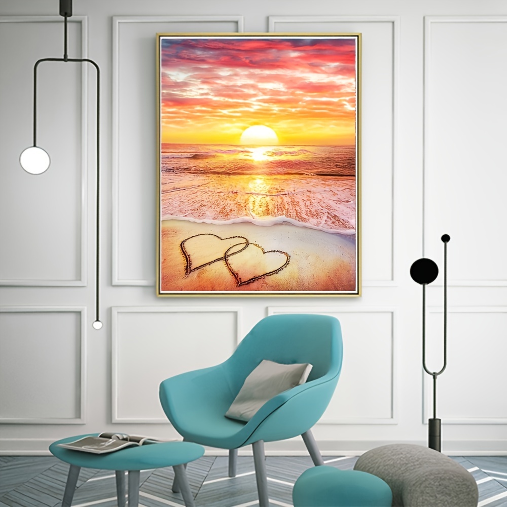 5d Diamond Art Painting Sandy Shore Love Text Landscape - Temu Australia