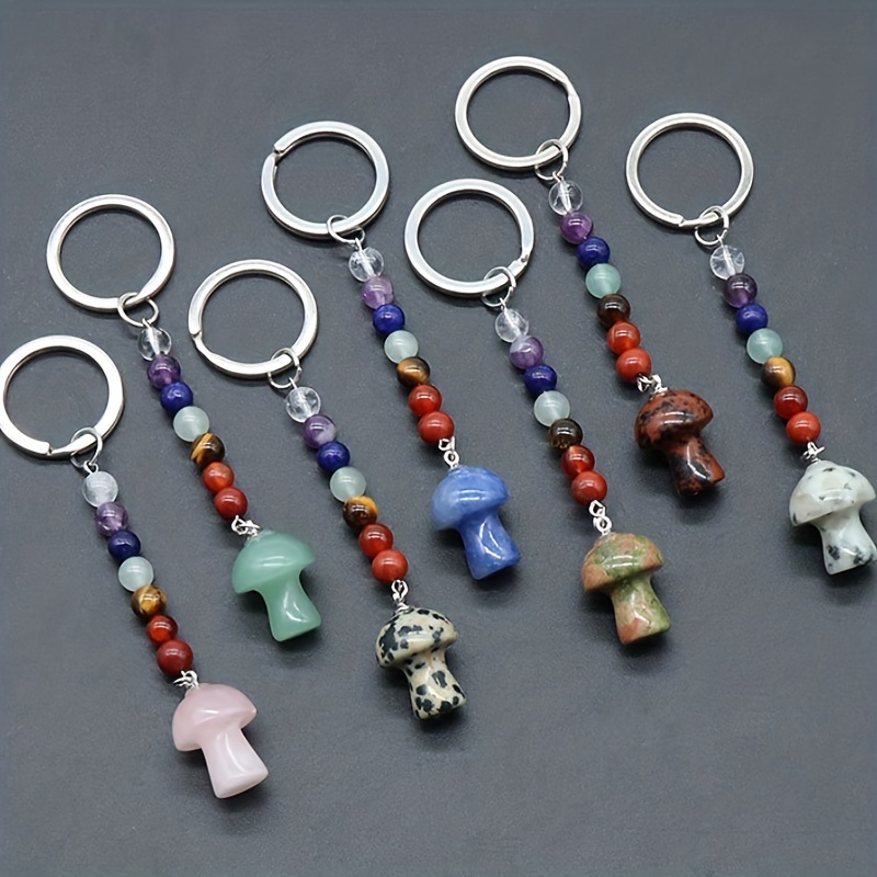 1 PC Natural Crystal Mini Mushroom Keychain Healing Crystal Key Chains for Men Gem Key Rings Stone Keychain Natural Stone Great Gift,Temu