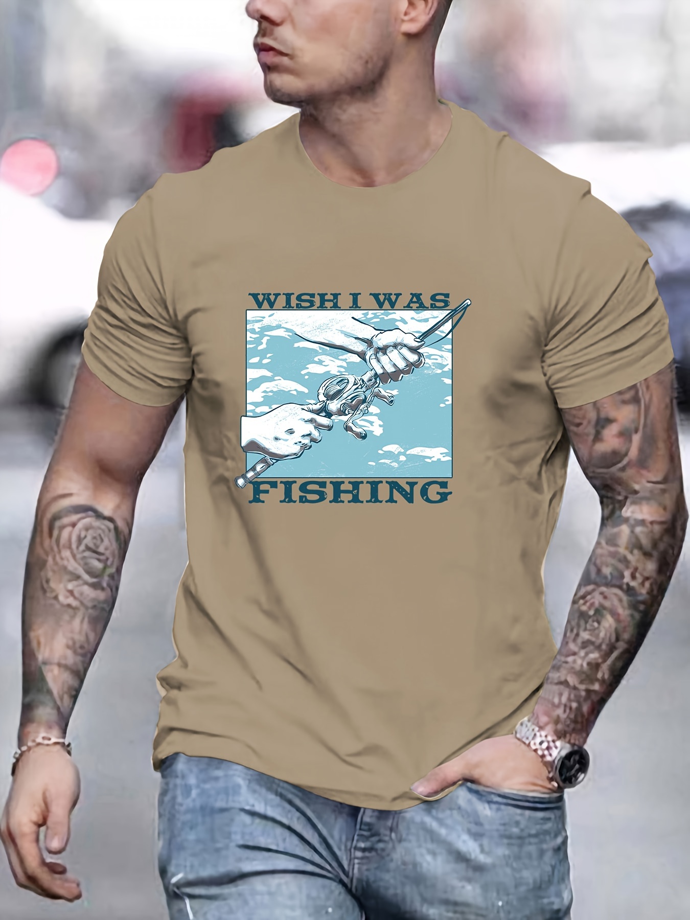 Fishing Rod Print T Shirt Tees Men Casual Short Sleeve T - Temu Canada