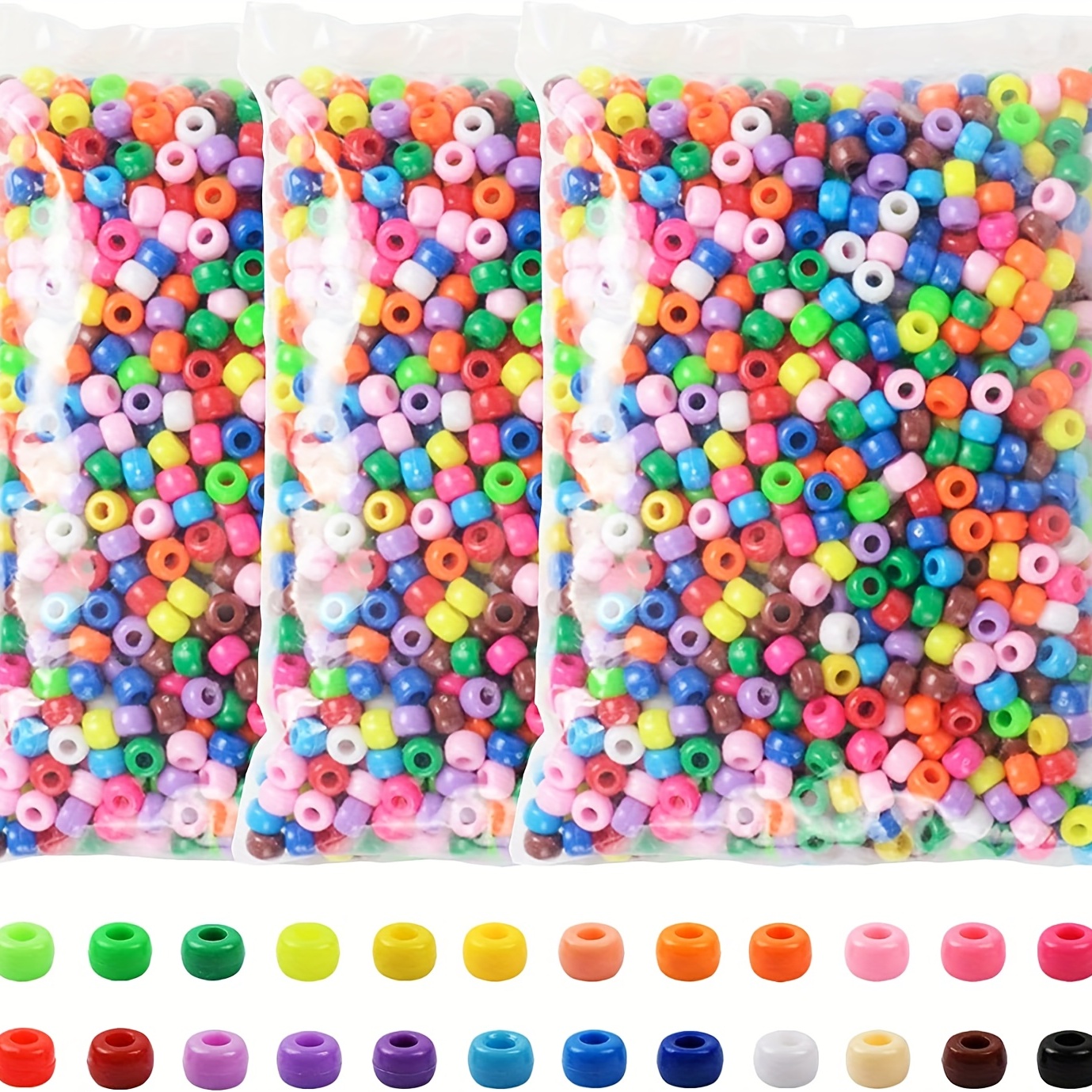 200 Mixed Color Transparent Acrylic Round Pony Beads 8mm Large Hole 4mm