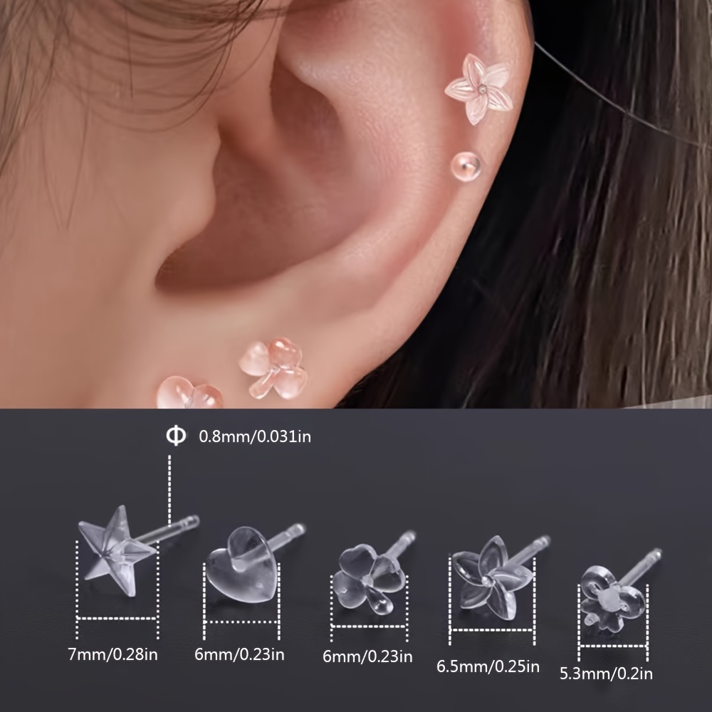 10PCS Mix Styles Plastic Earrings Clear Ear Pins and Resin Earring Backs