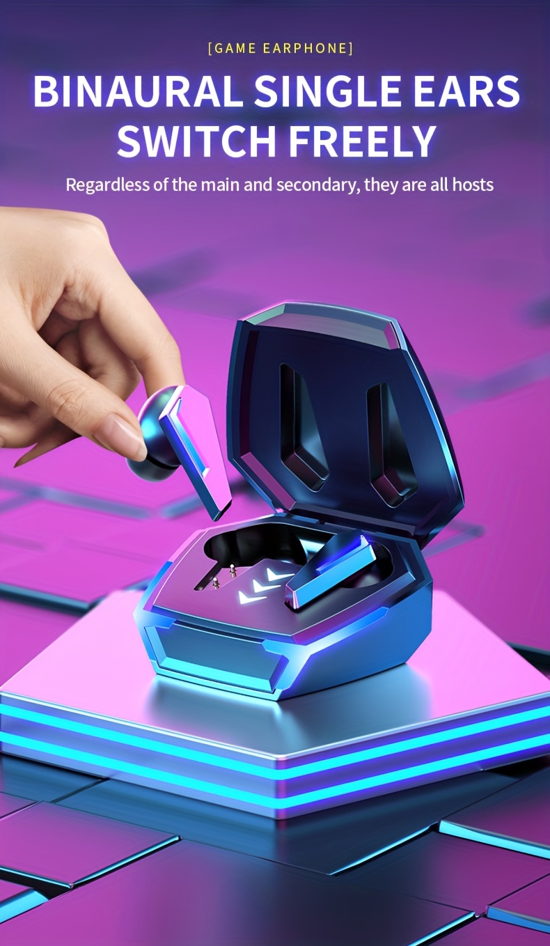 Écouteurs sans fil de jeu URIZONS TWS, écouteurs de jeu à faible latence de 65 ms avec étui de chargement, casques d'appairage automatique 5.0 avec lumière LED, micro de jeu intégré_voghion.com