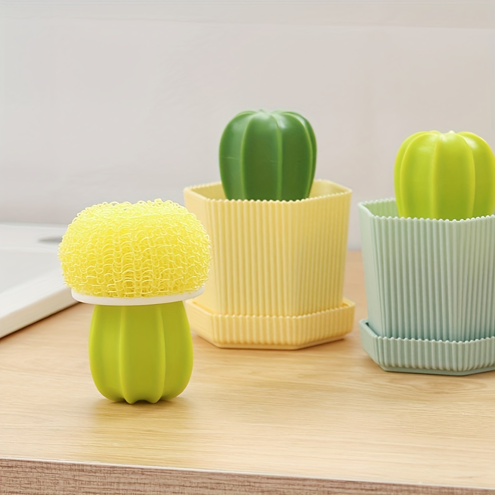 Sainal Cactus Shaped Cleaning Brush With Handle And Storage Stand,  Detachable Nano Fibre Cleaning Ball, Dish Pot Sink Washing Tool, Kitchen  Scrubber - Temu