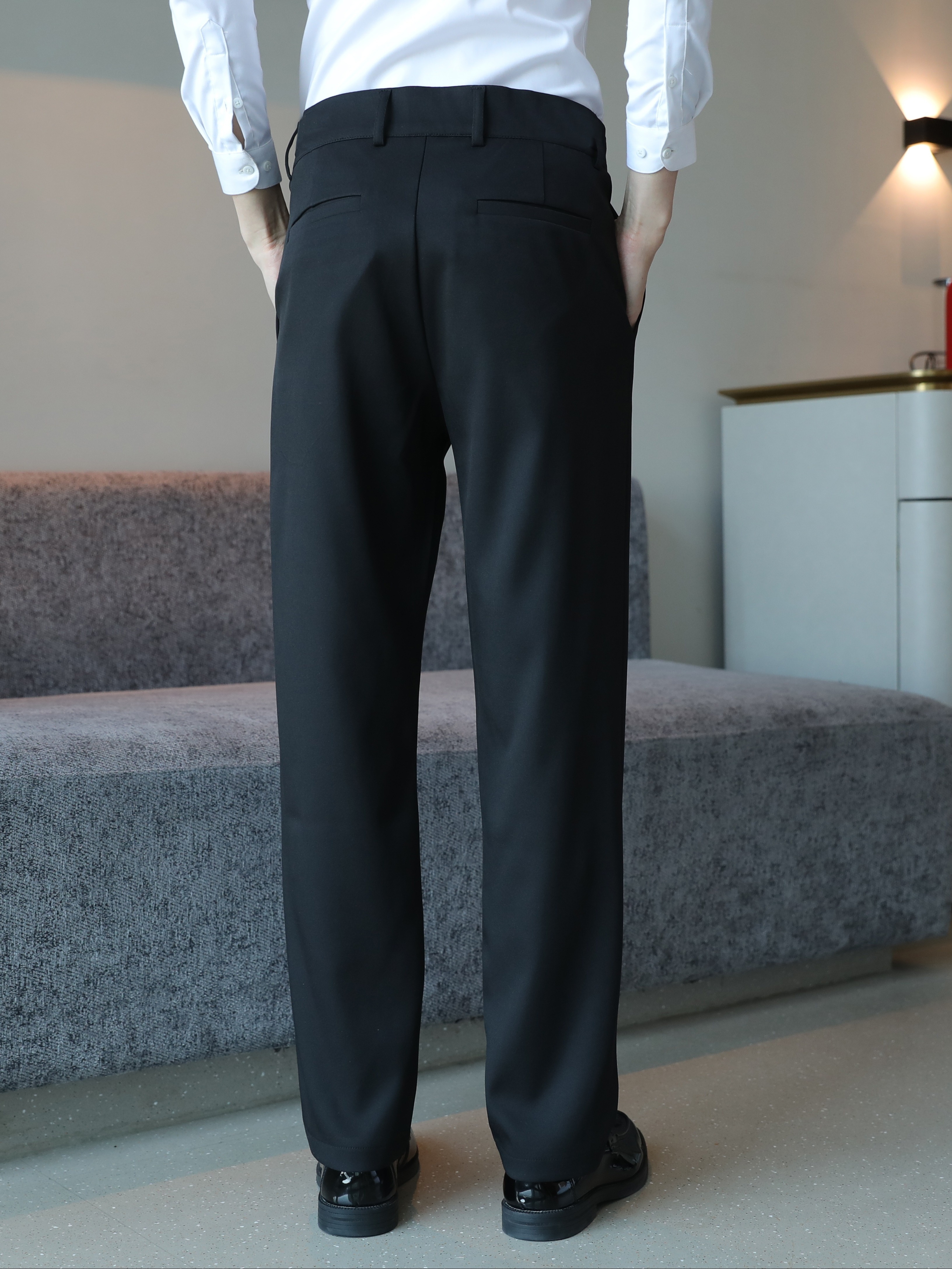 Pantalones Clásicos Diseño Sólido Pliegues Pantalones Frente - Temu