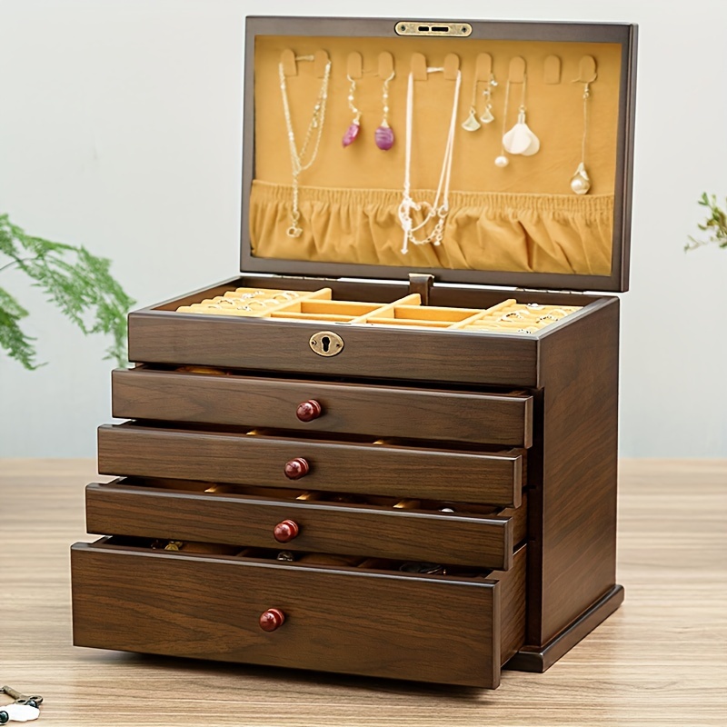 Vintage Exquisite Wooden Jewelry Box Lock Ring Necklace - Temu