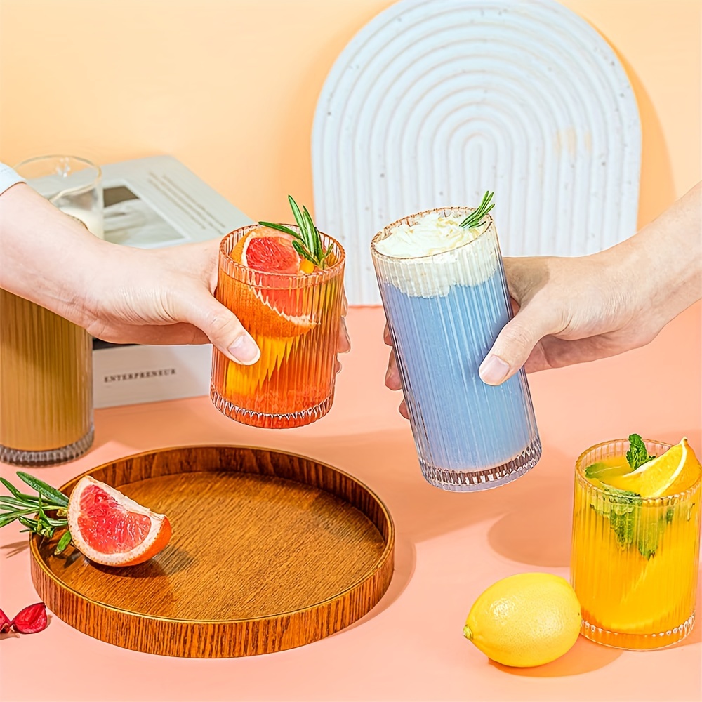 Ribbed Drinking Glasses With Lids And Straws, Perfect For Cocktails,  Smoothies, Juice, Beer, And Coffee, Versatile Design For All Occasions -  Temu