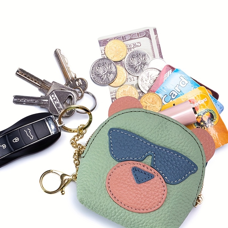 1pc Women's Black Coin Purse Handbag With Keychain For Coins And Cards