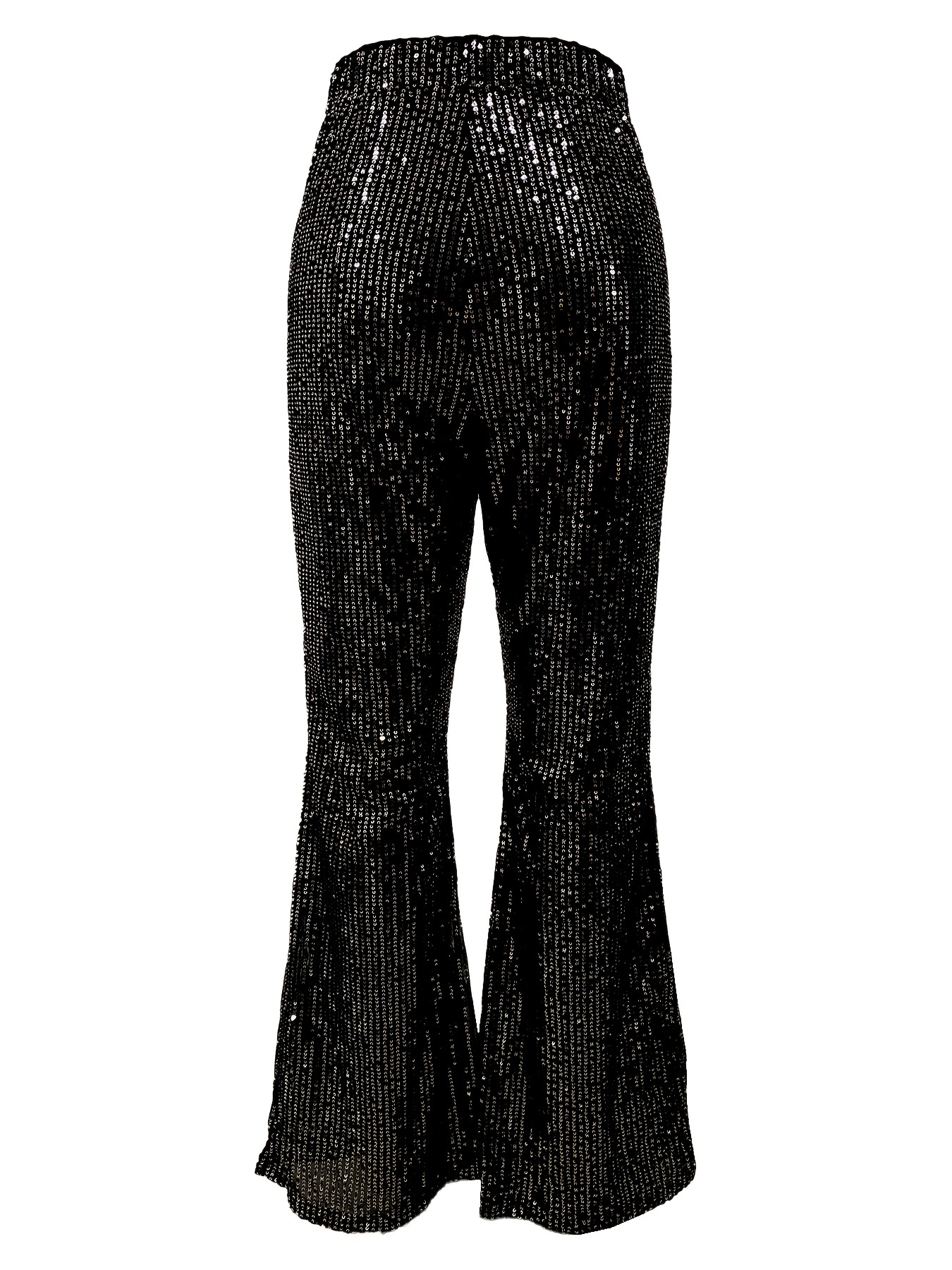 Sequined Solid Flare Leg Pants Elegant High Waist Fashion - Temu