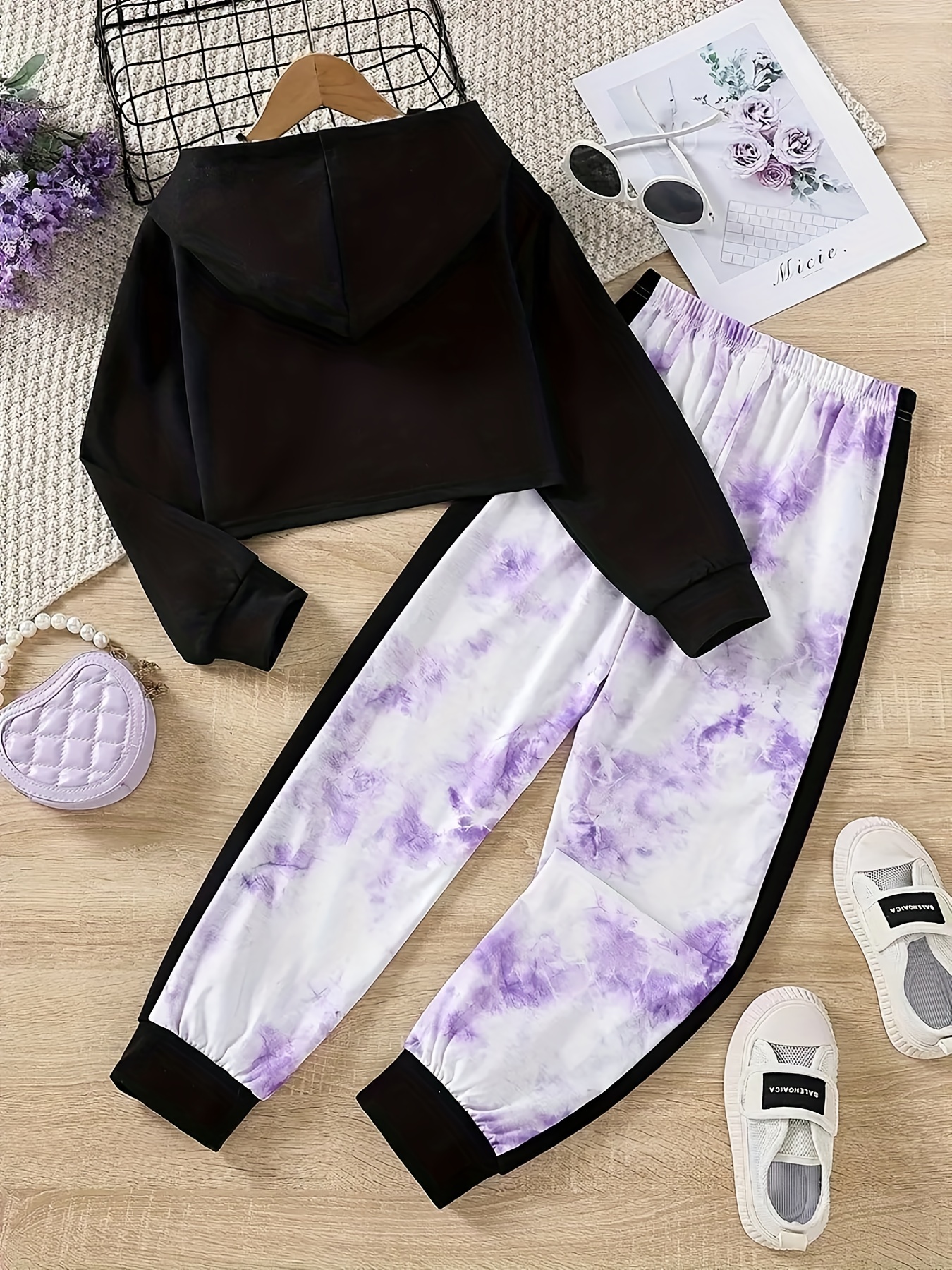 2pcs Girl s LITTLE PRINCESS Print Outfit Hoodie Tie dye Sweatpants Set Casual Long Sleeve Top Kid s Clothes For Spring Fall Winter