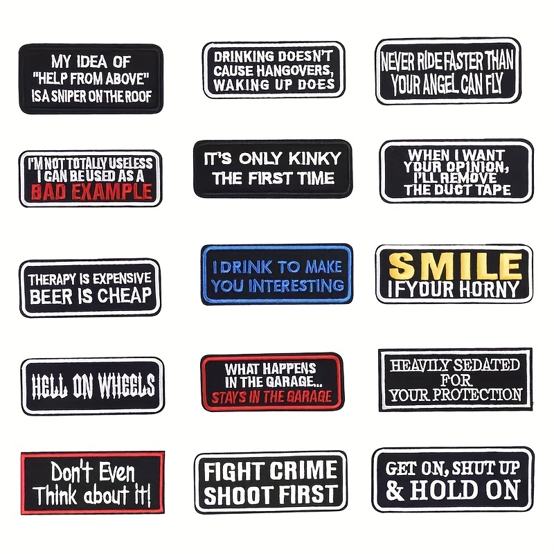 25pcs Assorted Iron on Word Patches for Motorcycle Biker Vest Different  Embroidered Iron-on Slogan Letter Patch for Backpacks Sew on Appliques for