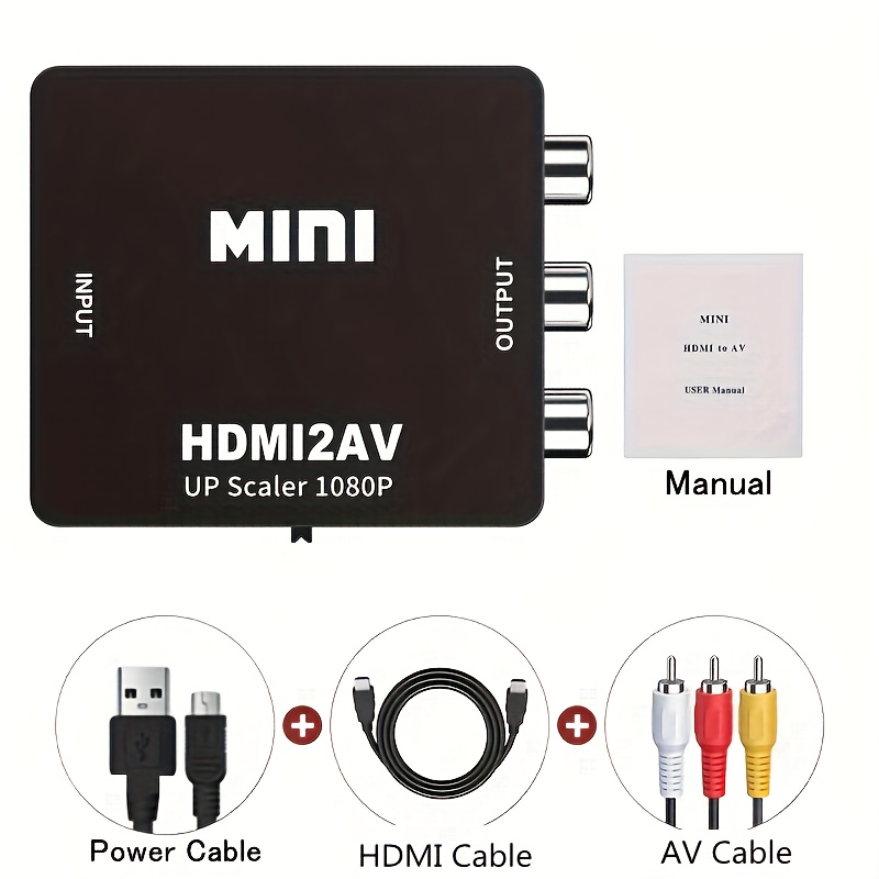 Convertidor Rca a Hdmi, Av a Cable HDMI, 3 Rca Cvbs Compuesto A 1080p  Adaptador Hdmi Av compatible con Pal Ntsc para PC, Laptop
