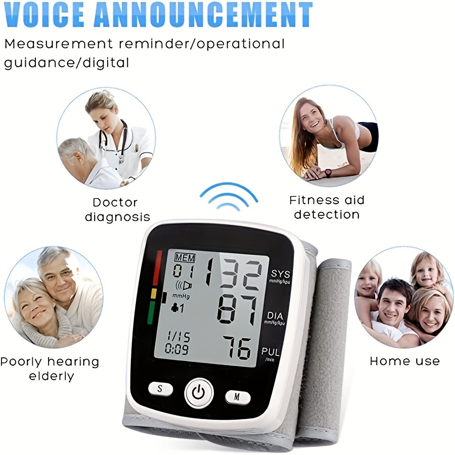 Portable Blood Pressure Monitors for Home Use Adjustable Blood Pressure  Wrist Cuff Automatic Bp Machine Large Screen Display Reading Memory bp