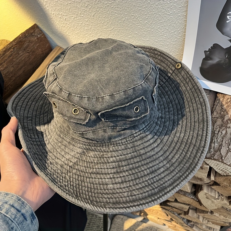 Vintage Washed Cowboy Fisherman Hat Summer Outdoor Big Brim