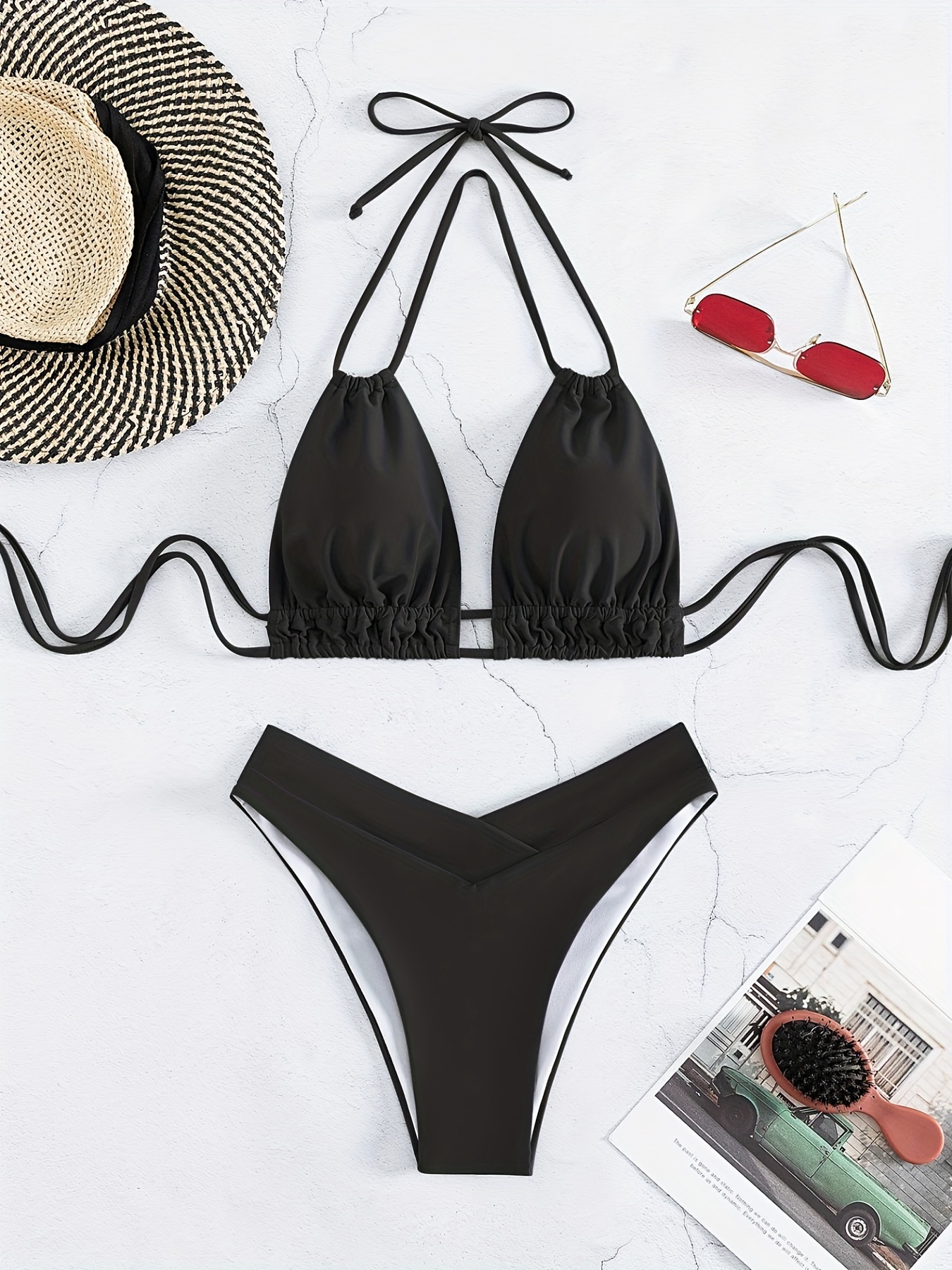 Black V Shaped Bikini Set