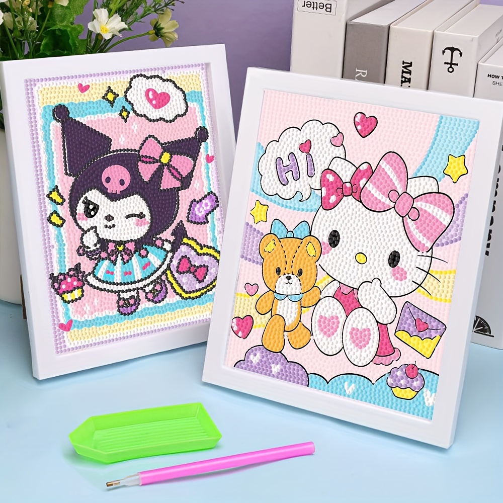 

17*22cm/6.69*8.66inch Diamond Art Painting Kit Hello Kitty Full Diamond Mosaic Kuromi 5d Diy Diamond Art With Frame Home Decoration