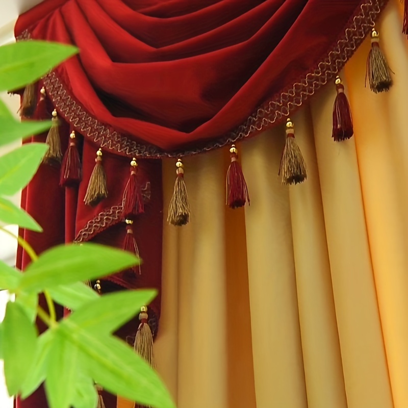 Luxury European thick red wedding room Italy velvet cloth curtain valance  E915