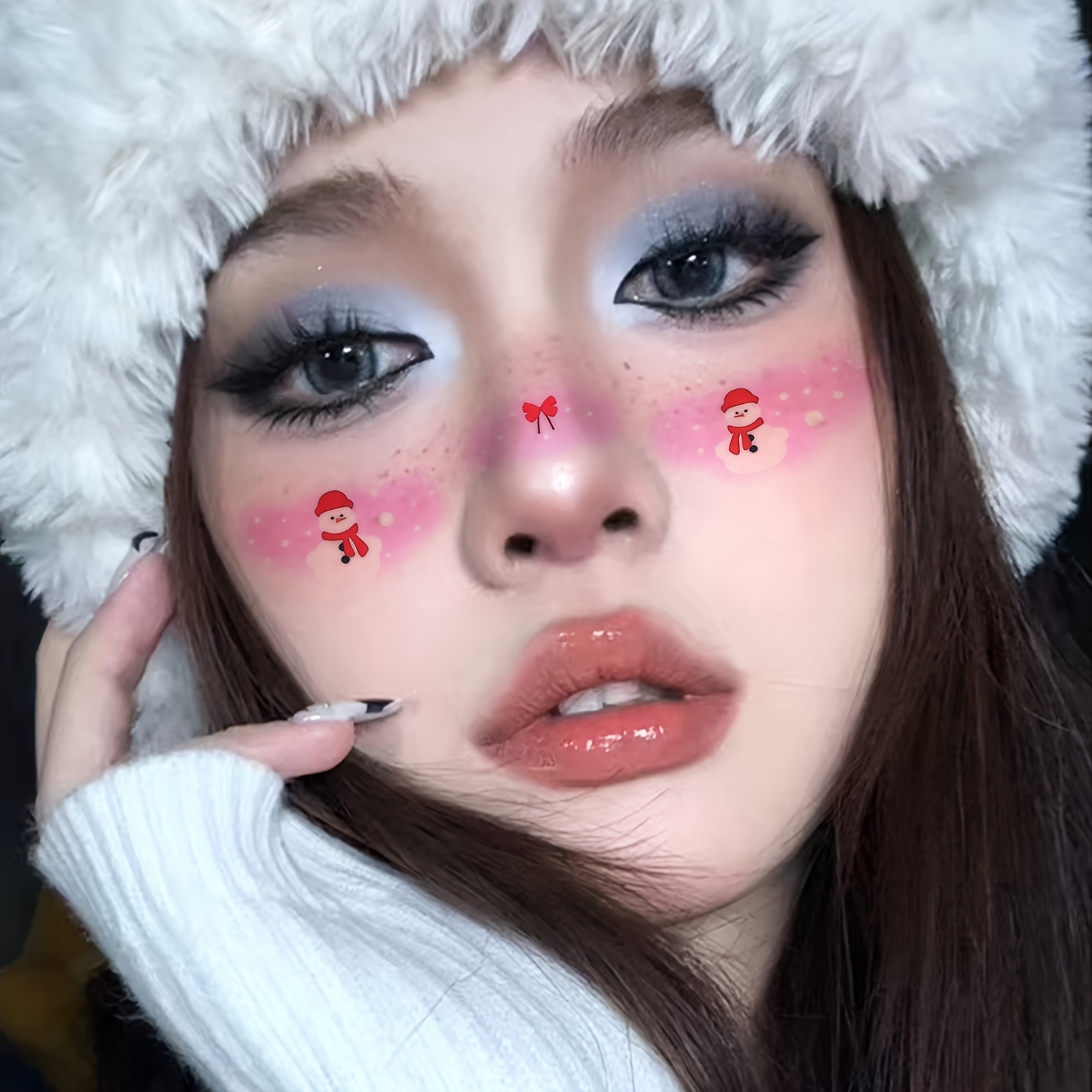 【Merry, Merry Christmas】12 Sheets Christmas Makeup Face Tattoos Stickers  Waterproof Sweet Santa Claus Snowman Makeup Stickers Lovely Face Tattoos For