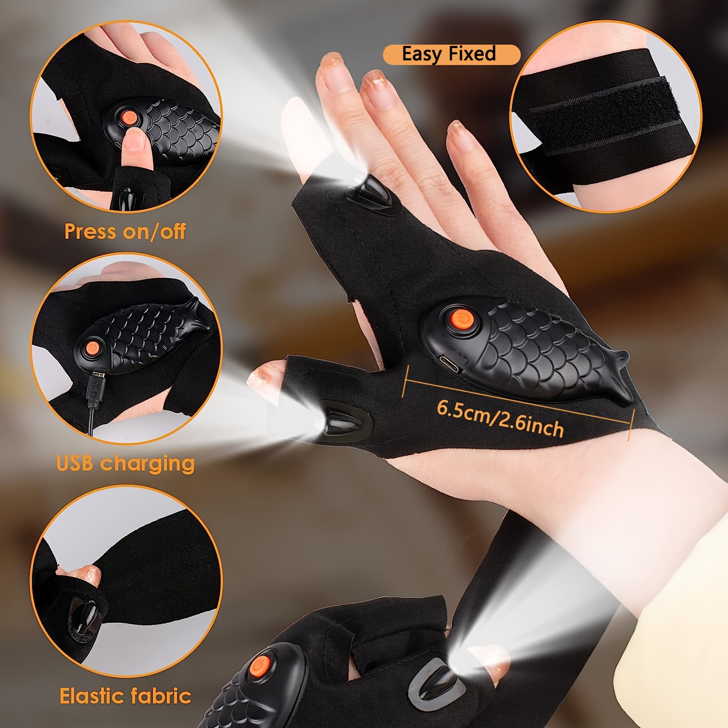 Regalos únicos para hombres, papá, adultos, herramientas de guante con  linterna LED con correa elástica, guantes de trabajo sin dedos con luces